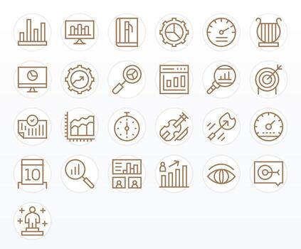 actuación 64 x 64 icono paquete con 25 regular línea cuadrícula equipado elementos vector