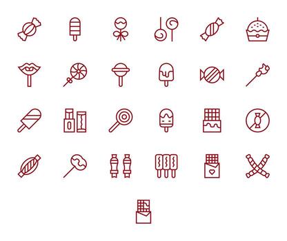 Candy Icon Repository containing 25 Regular Line Retina Ready Pixel Optimized graphics vector