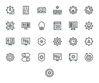 25 Icons for Settings optimized in Pixel Optimized High Resolution Regular Line resolution vector