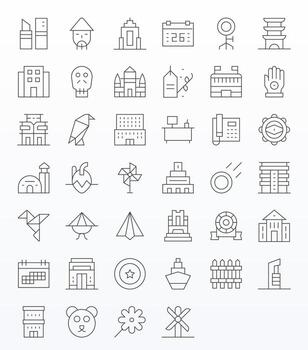 Flat Scalable Set featuring 40 PIXEL Perfect Thin Line 256x256 Icons vector