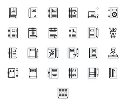 Notebook Icon Repository containing 25 Regular Line High Resolution Detail Enhanced graphics vector