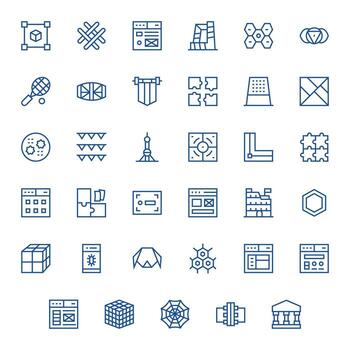 marco de referencia 64 x 64 icono paquete con 35 regular línea píxel Perfecto elementos vector