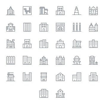 Multistory Graphics Pack including 32 Thin Line 256x256 Display Perfect Icons vector