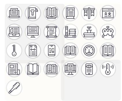 Reading Design Icons featuring 25 Display Perfect Regular Line Style vector