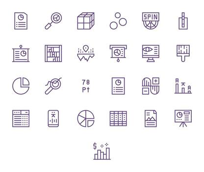 25 Regular Line Icons from Data Visualization in 256x256 Editable Quality vector