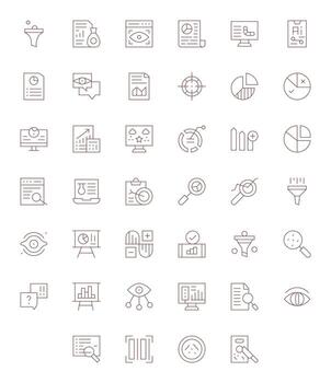 40 Display Perfect Icons themed around Data Analysis in 256x256 Thin Line format vector