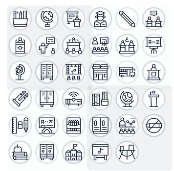 35 64x64 Regular Line Icons for Classroom with Pixel Aligned precision vector