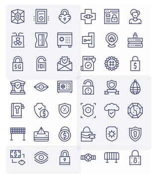 42 Pixel Aligned Icons themed around Protected in High Resolution Regular Line format vector