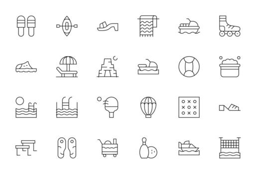 24 128x128 Thin Line Icons optimized for Leisure Pixel Aligned display vector