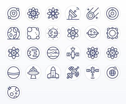 orbita completar paquete con 25 256x256 regular línea píxel optimizado íconos vector