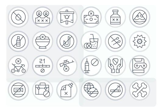 24 Grid Fitted High Resolution Icons for Forbidden in elegant Thin Line design vector