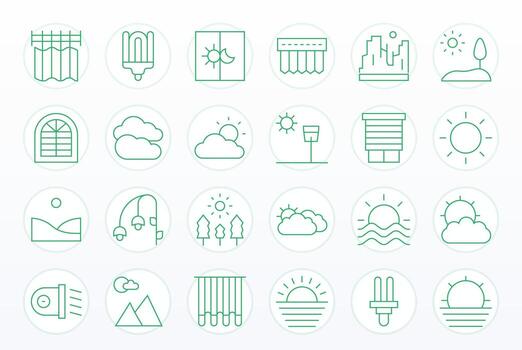 Daylight Icon Set with 24 Thin Line 128x128 Grid Fitted Graphics vector