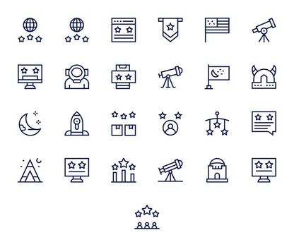 Stars Icon Set with 25 Regular Line 256x256 Grid Fitted Graphics vector