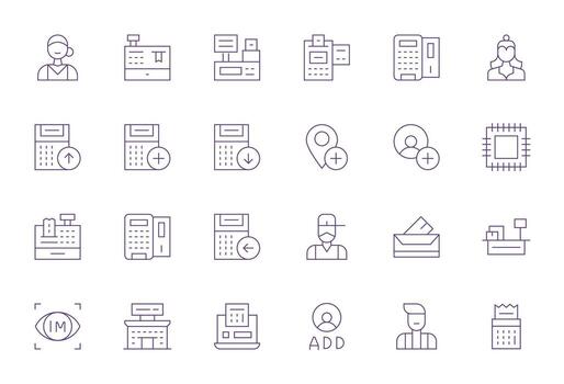 24 Icons inspired by Register in Display Perfect High Resolution Thin Line quality vector