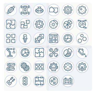 35 Regular Line Icons for Parts in crisp 64x64 Pixel Optimized resolution vector