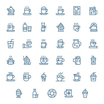 té digital paquete conteniendo 35 píxel optimizado regular línea alto resolución íconos vector