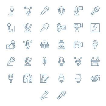 Interview Complete Package with 32 128x128 Thin Line Display Perfect Icons vector