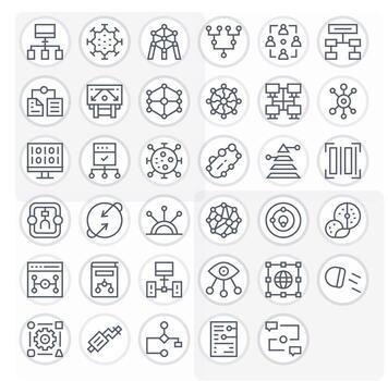 35 Regular Line Icons from Data Flow in 64x64 Pixel Optimized Quality vector