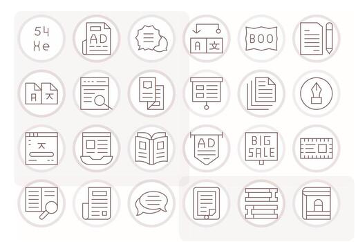 24 Display Perfect Icons themed around Text in 128x128 Thin Line format vector