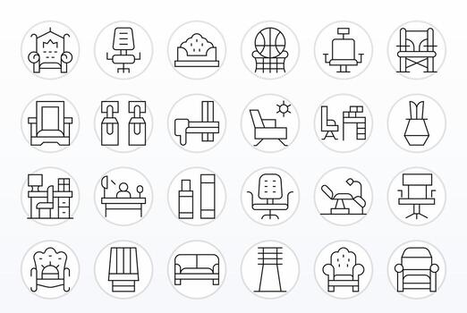 24 Pixel Optimized Icons themed around Chair in High Resolution Thin Line format vector
