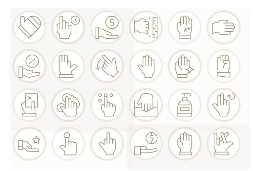 24 Thin Line Icons for Hand in crisp High Resolution Pixel Aligned resolution vector