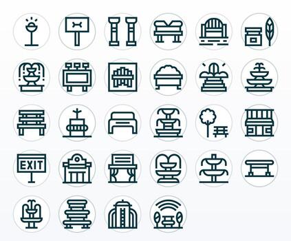 28 Icons for Public Space featuring 64x64 Pixel Aligned Bold Line Graphics vector