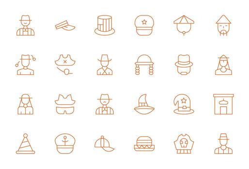24 Pixel Aligned Icons themed around Hat in 128x128 Thin Line format vector