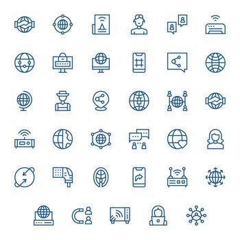 35 retina Listo cuadrícula equipado íconos para redes en regular línea tema vector