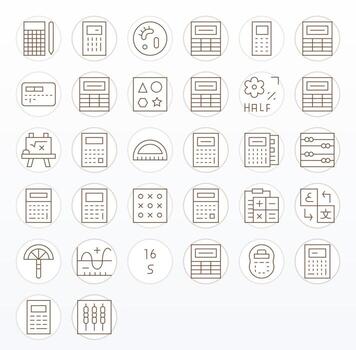 32 píxel Perfecto Delgado línea íconos diseñado para matemáticas interfaz vector