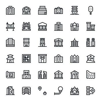 arquitectura prima haz con 36 alto resolución cuadrícula equipado negrita línea íconos vector