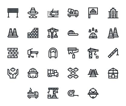 construcción sitio completar paquete con 28 alto resolución negrita línea píxel alineado íconos vector
