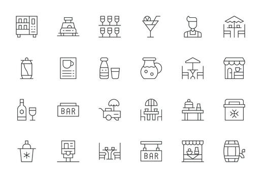 Thin Line Pixel Optimized Icons from Drinks Set with 24 Retina Ready Icons vector