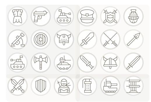 Thin Line Style Battle Icons with 24 High Resolution PIXEL Perfect Designs vector