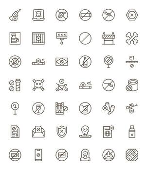 Forbidden Icon Toolkit featuring 42 Grid Fitted High Resolution Regular Line elements vector