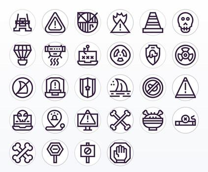 28 Bold Line Pixel Optimized Icons crafted for Warning Sign 64x64 applications vector
