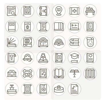 biblioteca exhaustivo haz con 35 detalle mejorado regular línea alto resolución íconos vector