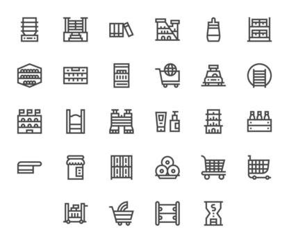 28 Display Perfect Icons themed around Products in High Resolution Bold Line format vector