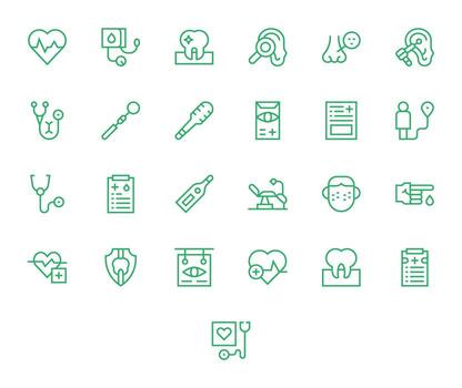 Checkup Design Icons featuring 25 Editable Regular Line Style vector