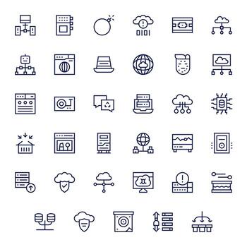 servidor icono colección con 35 alto resolución regular línea diseños vector