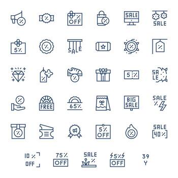 35 256x256 Regular Line Icons optimized for Special Offer Pixel Optimized display vector