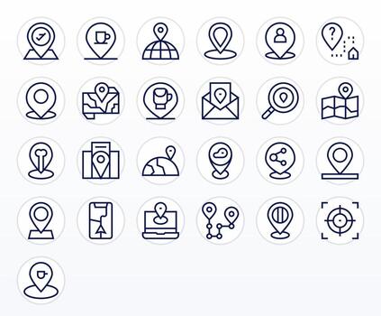 Geolocation Icon Set with 25 Regular Line 128x128 Pixel Optimized Graphics vector