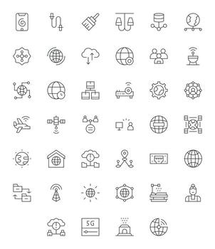 40 Network Pixel Aligned Icons in High Resolution Thin Line Aesthetic vector