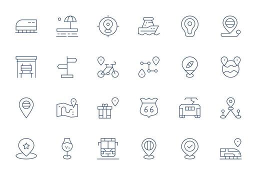 Destination Design Icons featuring 24 Grid Fitted Thin Line Style vector