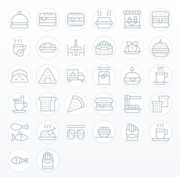 Lunch Professional Set with 32 Thin Line Pixel Optimized 256x256 Icons vector