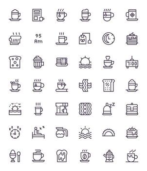 42 Icons for Morning featuring 128x128 Pixel Optimized Regular Line Graphics vector