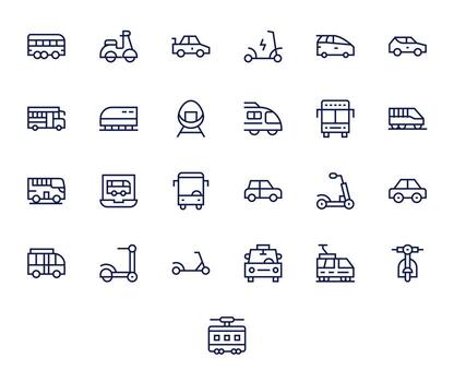 Commute Visual Pack containing 25 Regular Line Pixel Aligned Icons vector