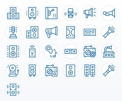 Sound System Visual Pack containing 25 Regular Line Editable Icons vector