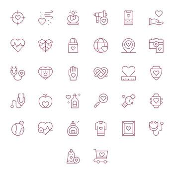 Heart Scalable Set featuring 32 Detail Enhanced Thin Line High Resolution Icons vector
