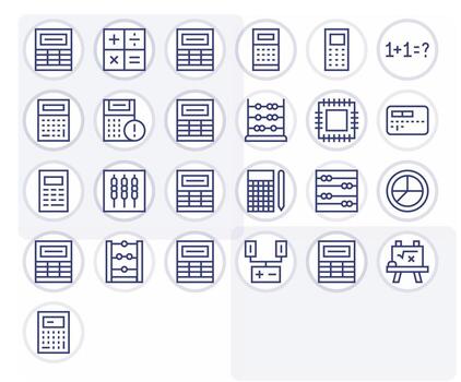 25 Grid Fitted Icons themed around Arithmetic in Retina Ready Regular Line format vector