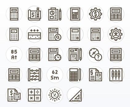 28 Icons for Calculation optimized in Detail Enhanced 128x128 Bold Line resolution vector